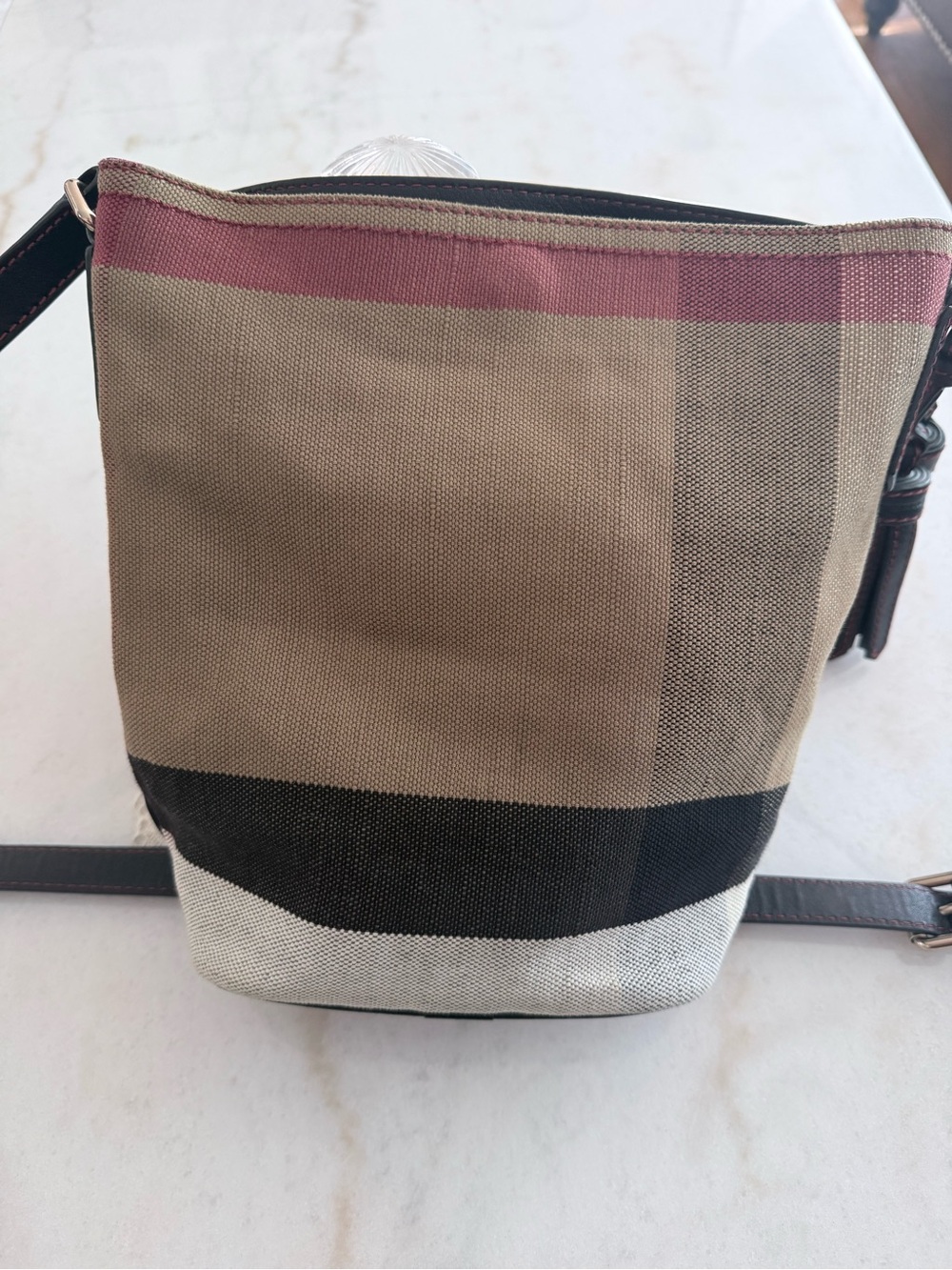 Burberry Beige Canvas Crossbody with red Sequin Hearts - Picture 2 of 3